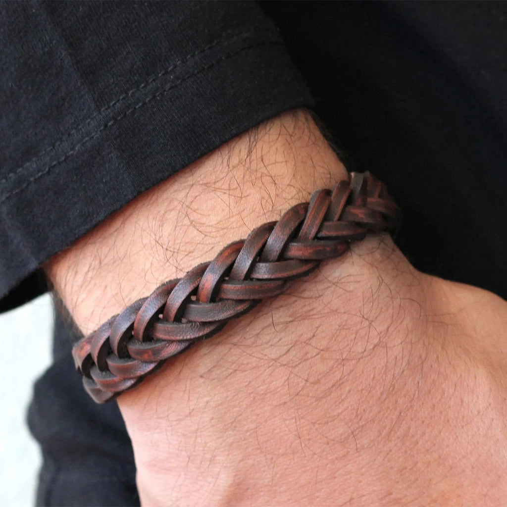 FBA Rustic Braided Leather Men's Bracelet | Birthday Gift Jewelry