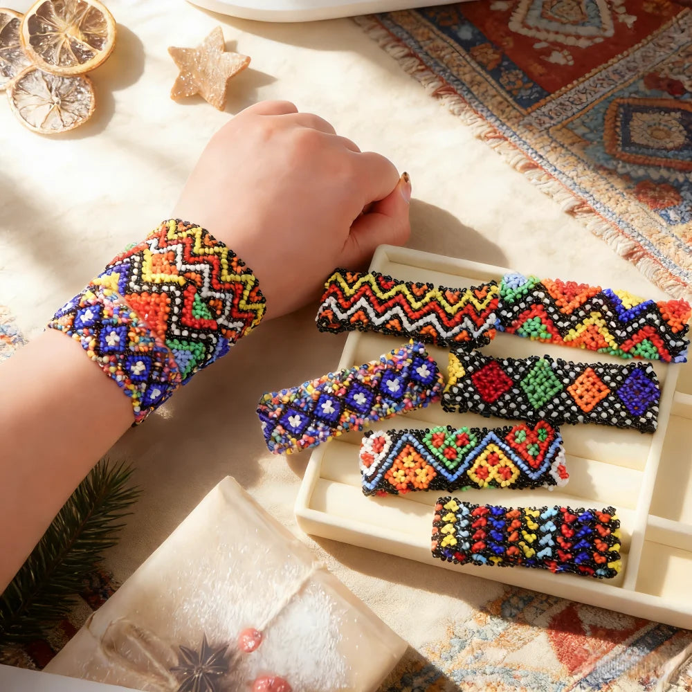 FBA Bohemian Multicolor Elastic Beaded Bracelet Set | Charm Jewelry