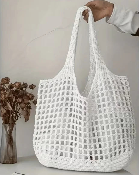 Ladies' Large Capacity Crochet Openwork Weave Tote Bag – Eco-Friendly Shopping & Travel Shoulder Bag
