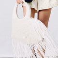 Straw Woven Tassel Tote Bag with Heart Accent – Boho Chic Summer Beach Shoulder Bag for Women