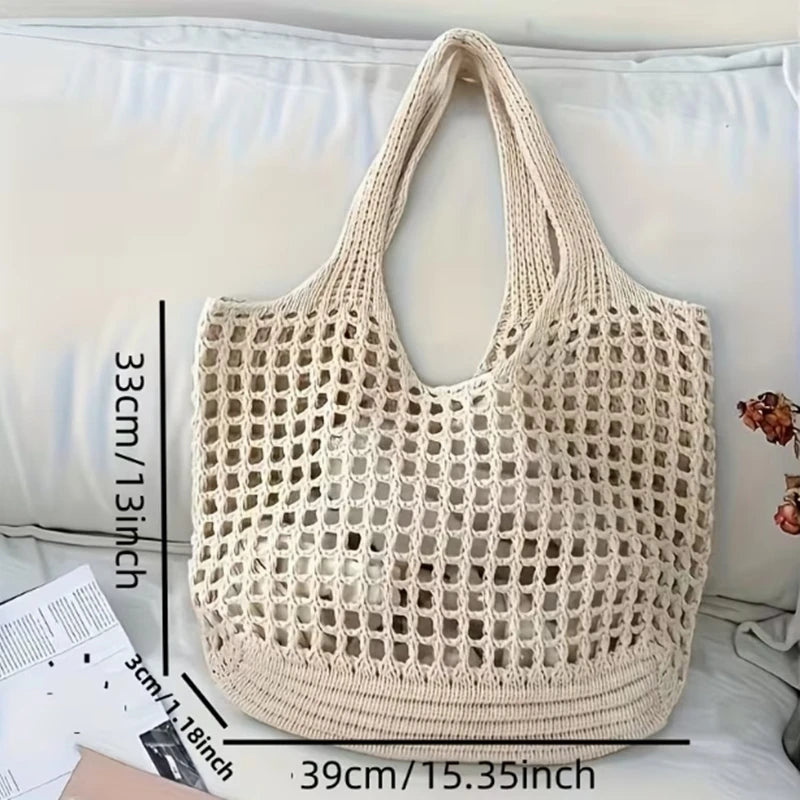 Ladies' Large Capacity Crochet Openwork Weave Tote Bag – Eco-Friendly Shopping & Travel Shoulder Bag