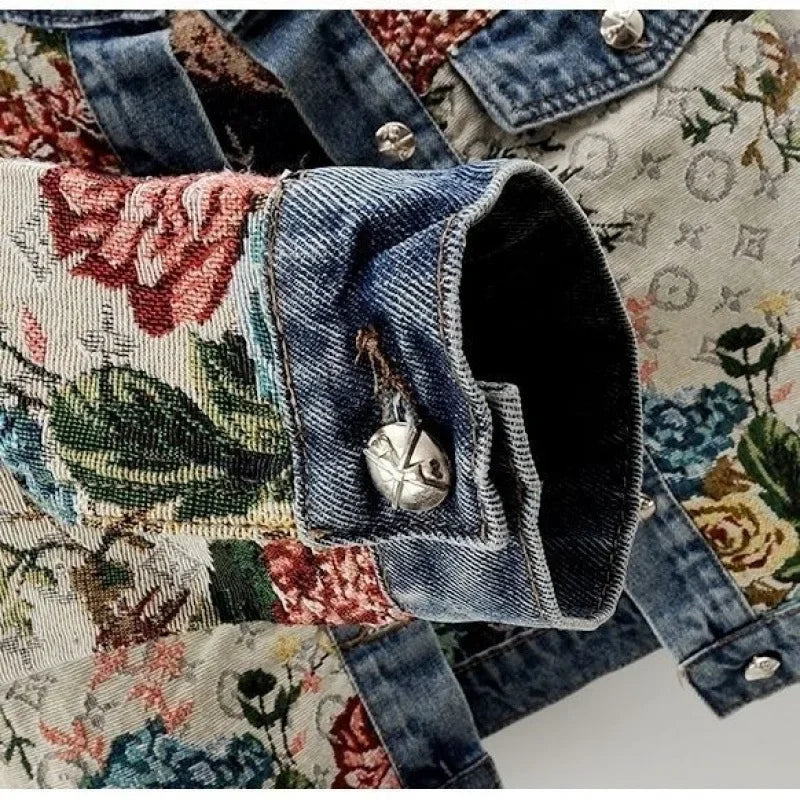 Women's Chinese Retro Jacquard Denim Jacket – Short Round Neck Temperament Coat | S–XXL | FBA Vibes