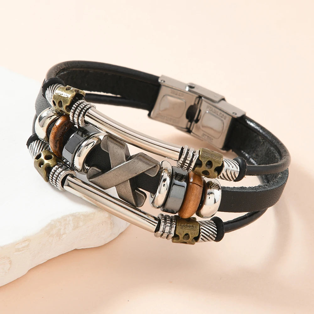 FBA Handmade Genuine Leather Beaded Bracelet | Unisex Jewelry