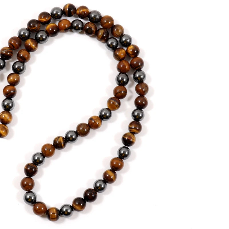 FBA Black Lava Stone Beaded Choker Necklace | Men's Vintage Jewelry