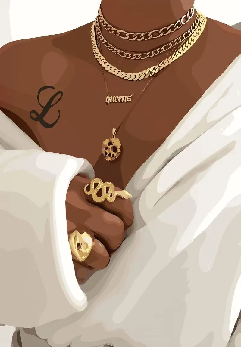 African Woman Jewelry Necklace Canvas Print | Modern Fashion Wall Art