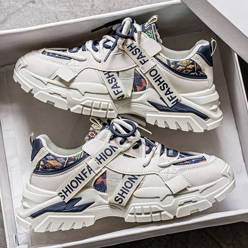 Men's Running Shoes 2025 New Summer Original Design Versatile Casual Thick Bottom Heightening Dad Trendy Sneakers PU Mesh Lin...