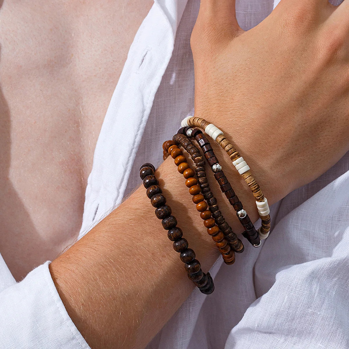 FBA 5-Piece Natural Stone Stacked Bracelet Set | Hip Hop Men's Jewelry