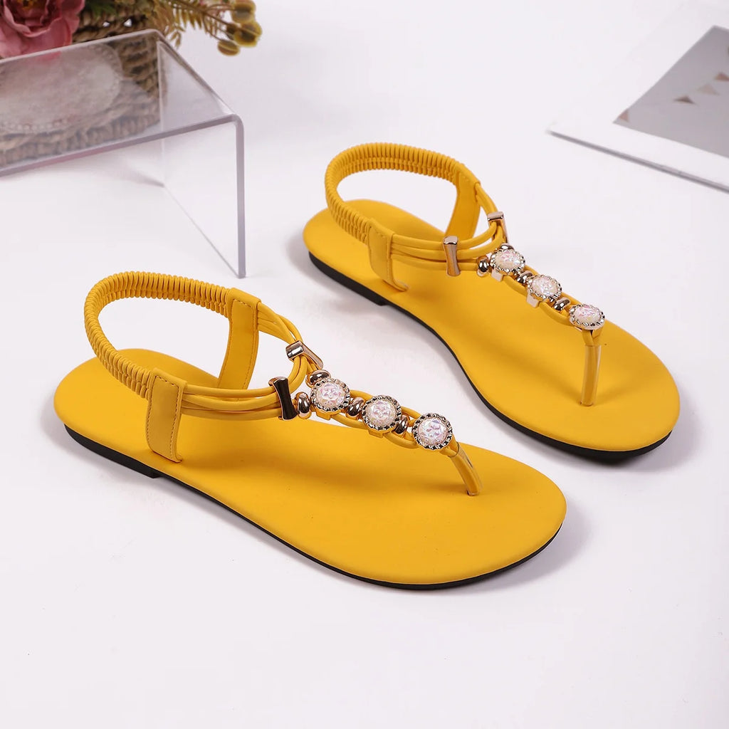 FBA Women's Handmade Beaded Fairy Style Flat Sandals | Plus Size Beach Shoes