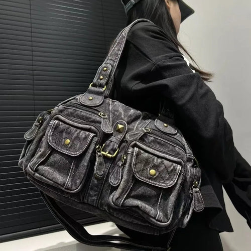 Fashionable Denim Tote Bag for Women – Retro Crossbody Shoulder & Travel Bag