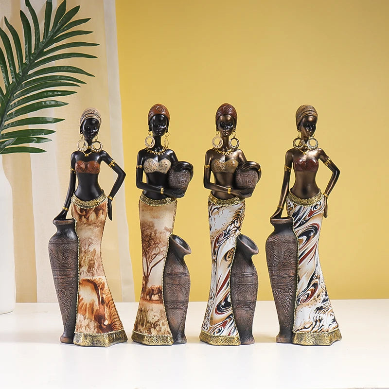 Retro African Style Black Woman Resin Figurine | Art Sculpture for Home Decor