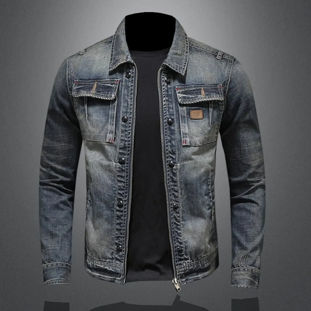 Men's Vintage Slim Fit Denim Jacket – Hip Hop Varsity Style | Blue | M–4XL | FBA Vibes