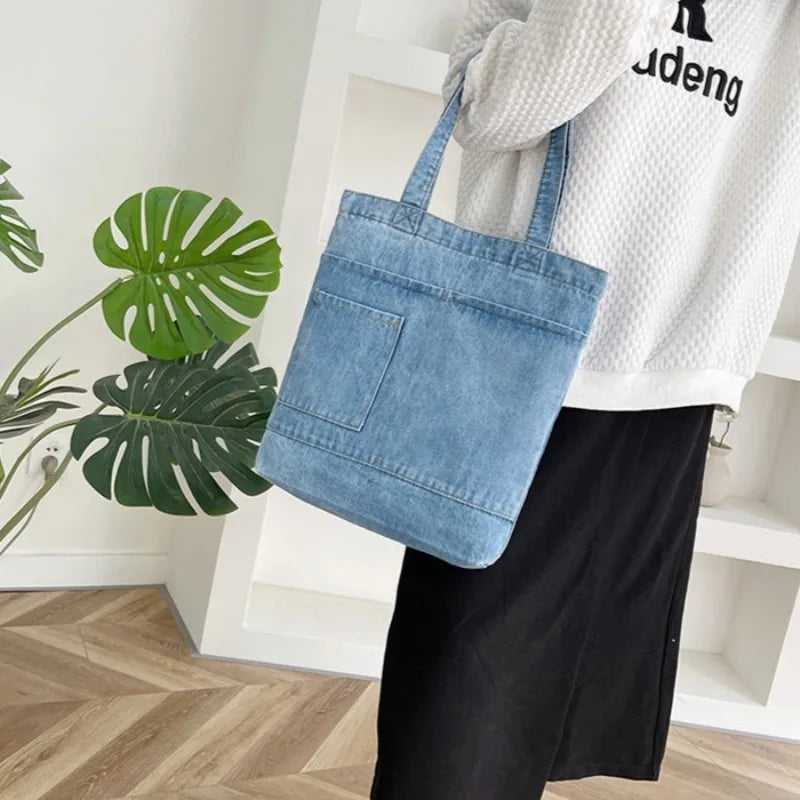 Casual Denim Tote Bag for Women – Large Capacity Shoulder Handbag for Travel & Daily Use
