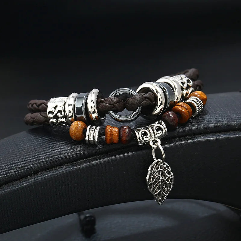 FBA Ethnic Beaded Leaf Pendant Multilayer Bracelet | Boho Jewelry Gift