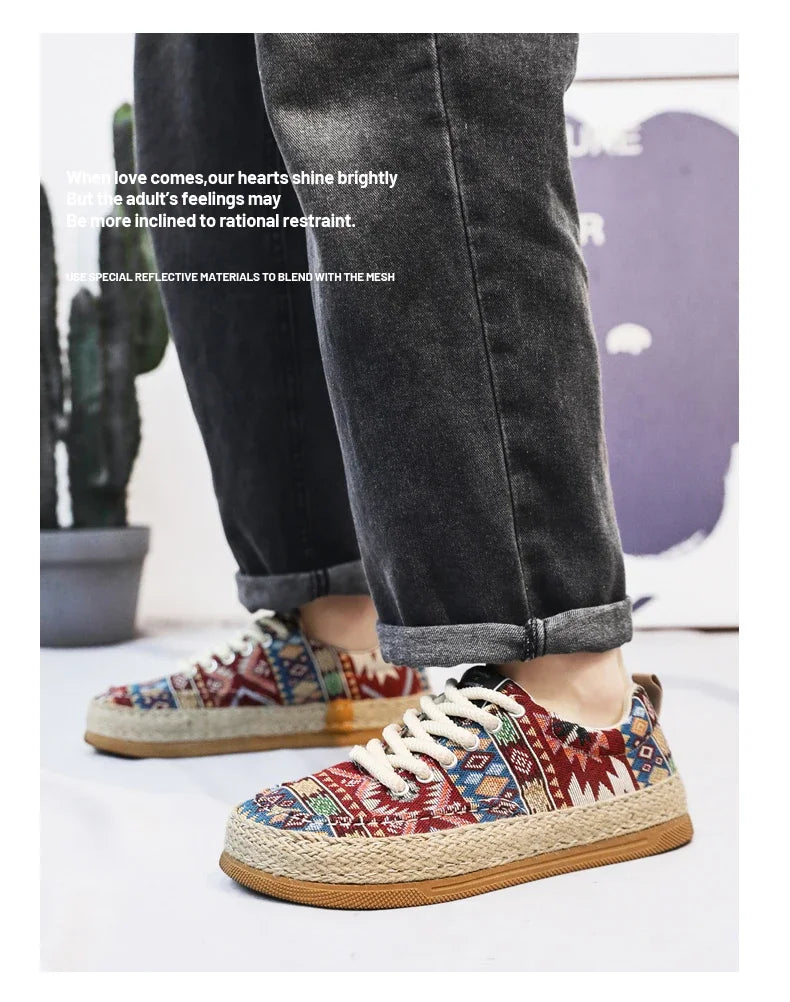 FBA Men's Ethnic Style Platform Board Shoes | Breathable Flat Sneakers