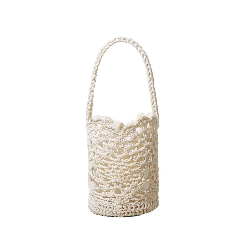 Women's Mini Woven Cutout Bucket Crossbody Bag – Boho Beach Summer Vacation Shoulder Purse