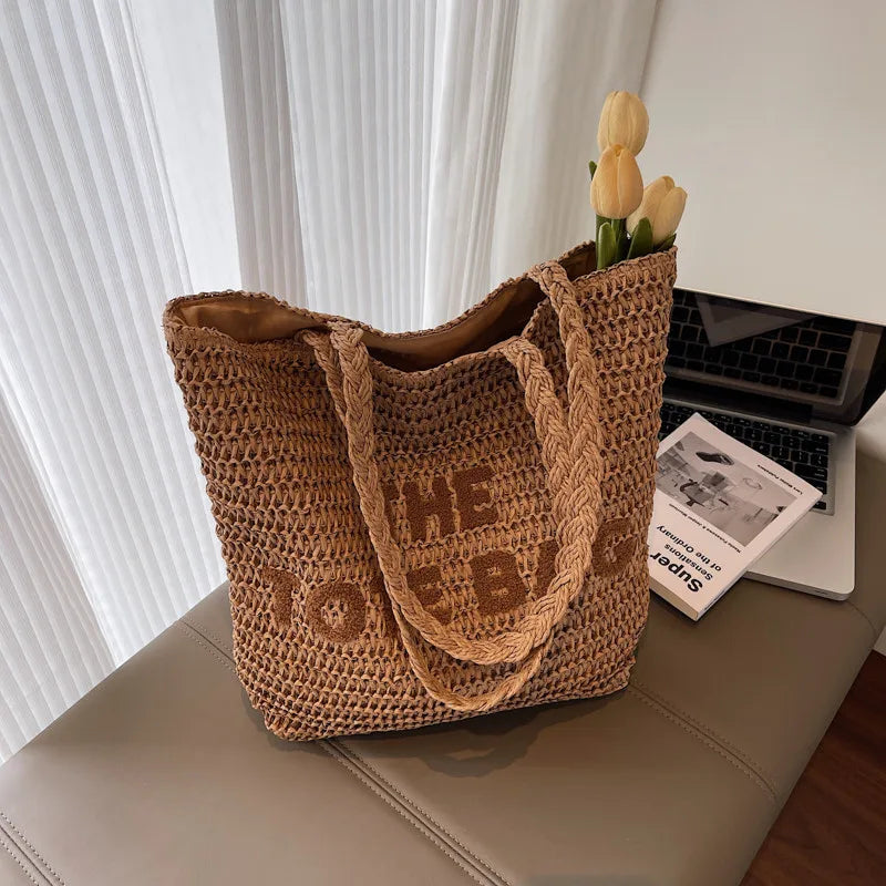 Premium Handwoven Straw Bucket Tote Bag for Women – Seaside Vacation Beach Bag