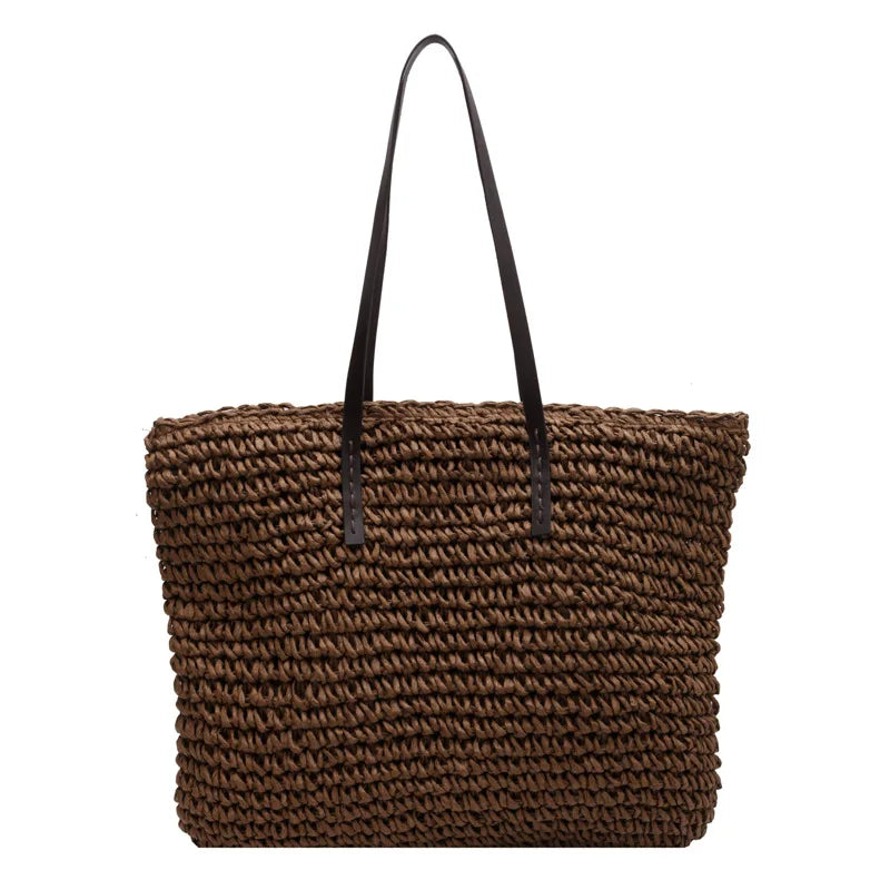 Casual Straw Woven Bucket Tote Bag – Large Capacity Beach & Shopping Handbag for Women