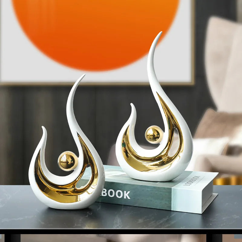 Nordic Abstract Ceramic Figurine | Light Luxury Sculpture for Living Room, Office & Home Decor