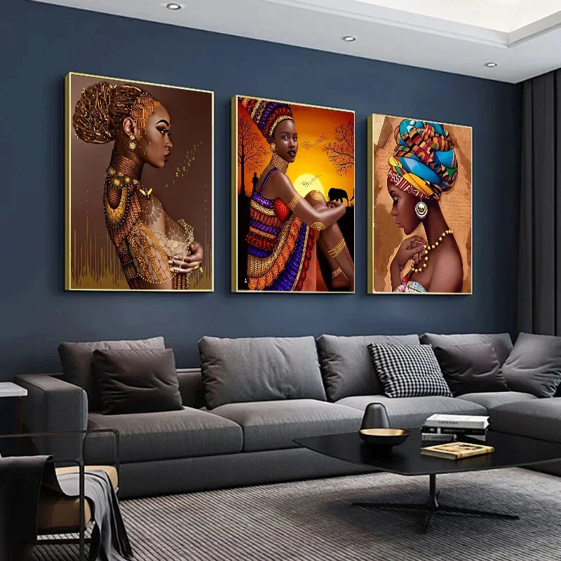 African Woman Canvas Painting | Black Women Wall Art Poster