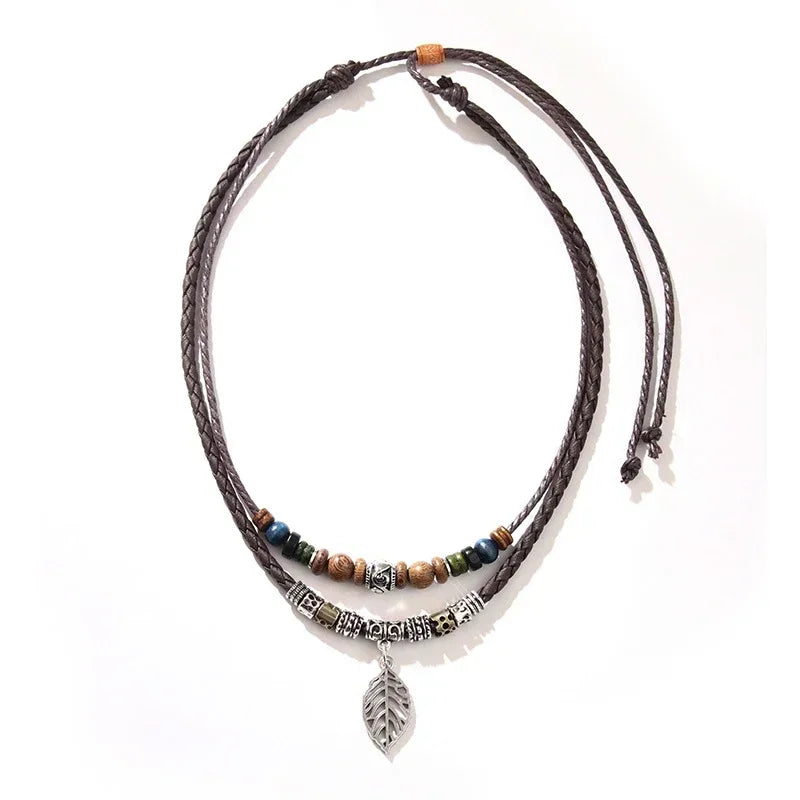 FBA Vintage Boho Leather Heart Necklace | Unisex Long Jewelry