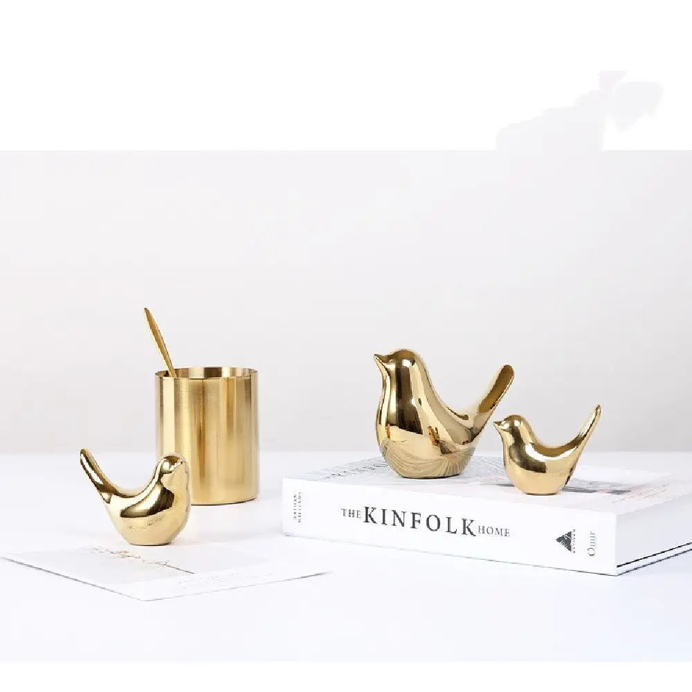 Nordic Gold Ceramic Bird Ornament | Modern Home Decor Figurine