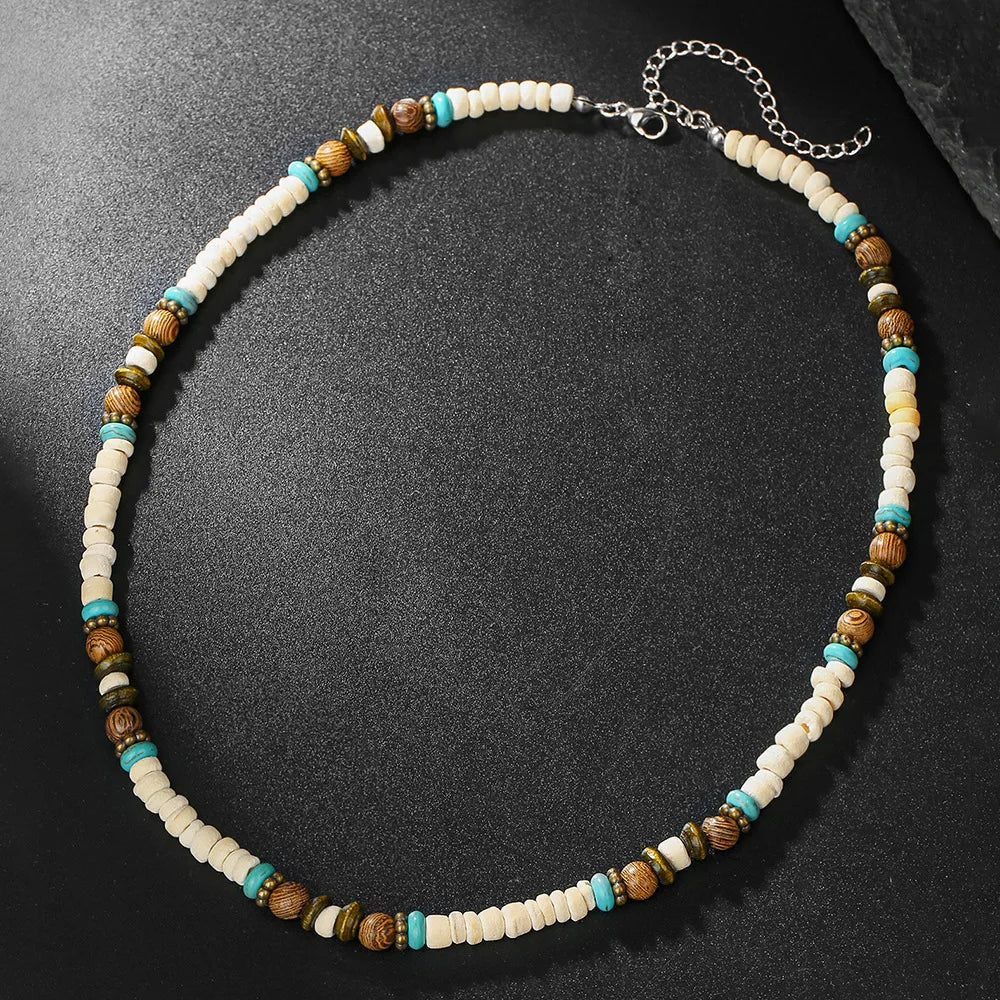FBA Boho Coconut Shell Turquoise Bead Necklace | Men's Fashion Jewelry