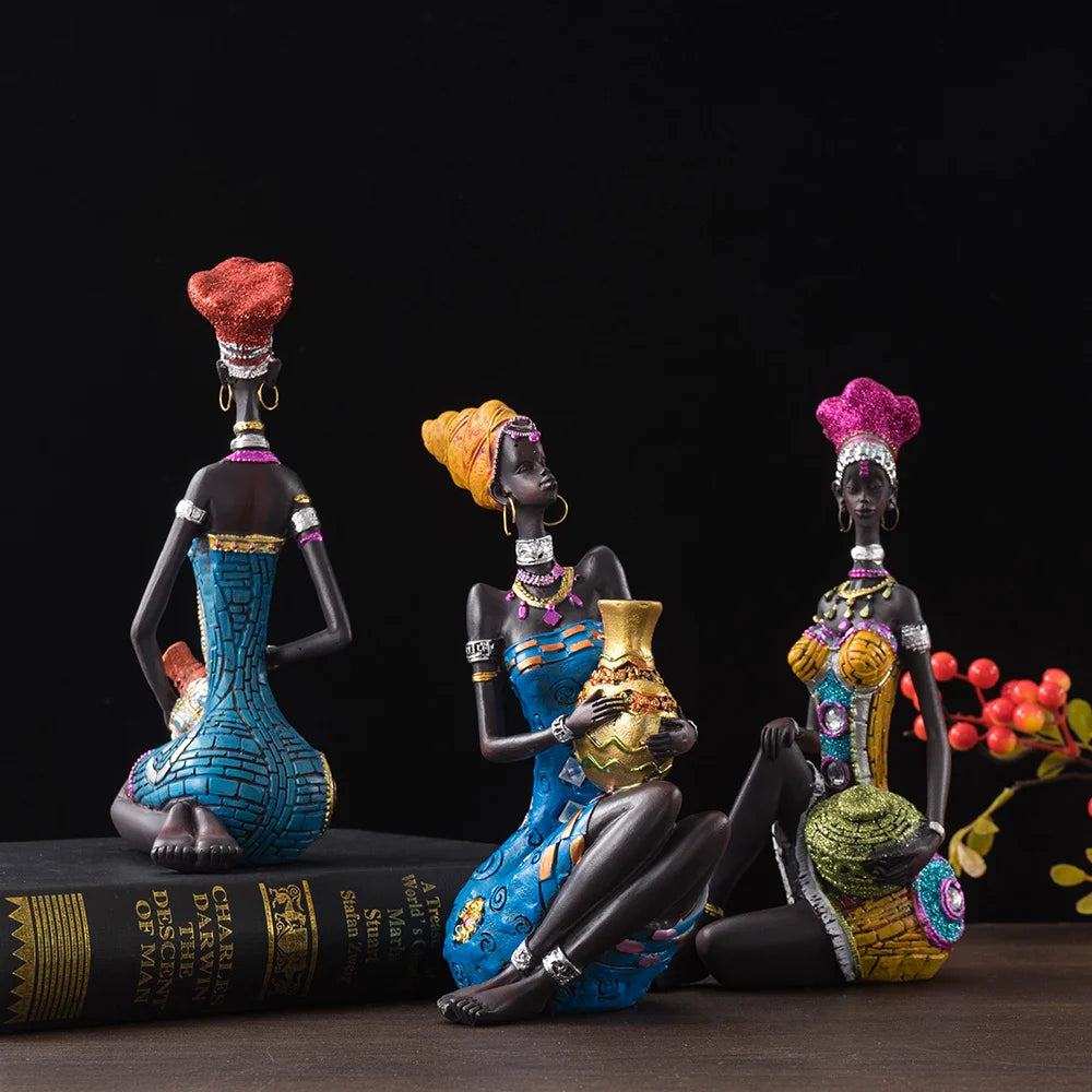 Abstract African Black Women Sculpture | Resin Art Figurine for Home, Wine Cabinet & Coffee Shop Decor