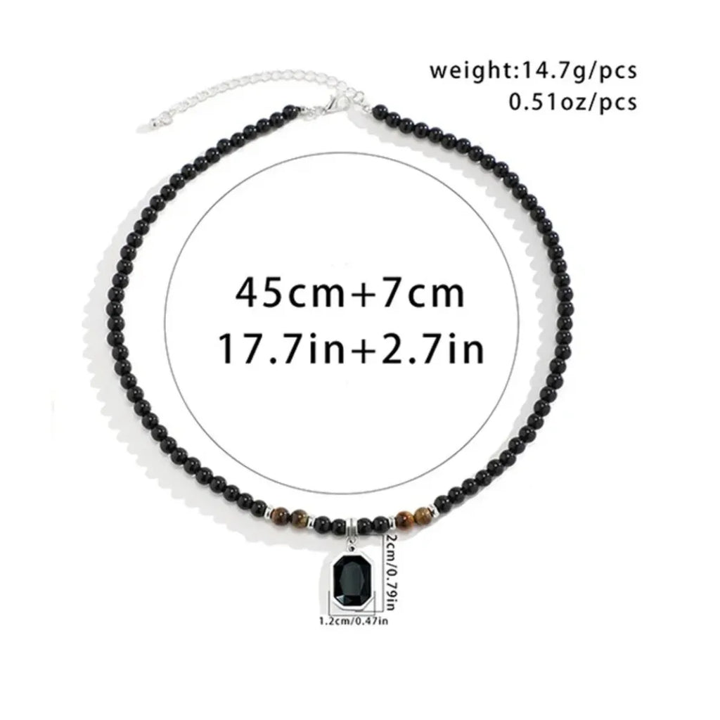 FBA Black Beads Square Pendant Necklace for Men | Fashion Jewelry