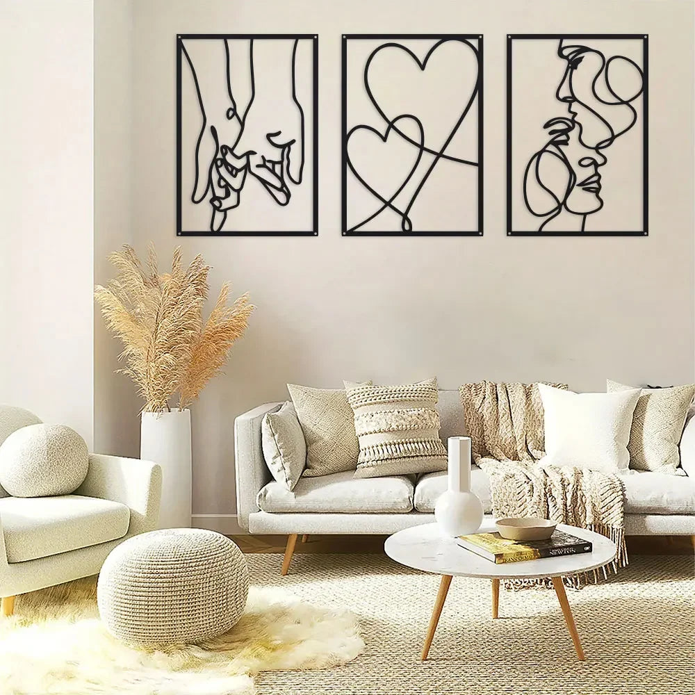 3-Piece Metal Line Art Set | Love & Romance Wall Decor | FBA Vibes
