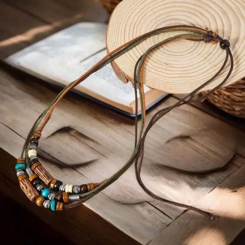 FBA Wood Bead Prayer Necklace & Bracelet Set | Boho Jewelry Gift