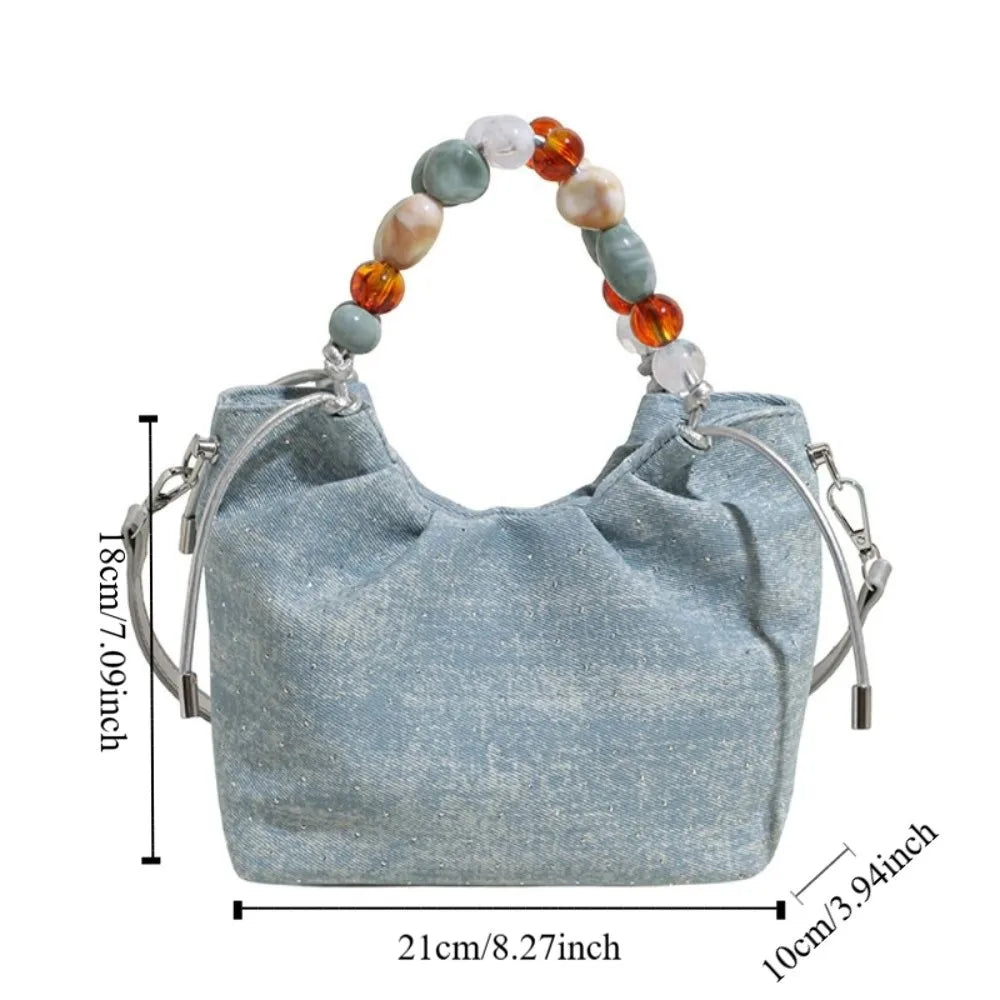 Beading Handle PU Shoulder Bag – Letter Print Korean Style Crossbody Tote