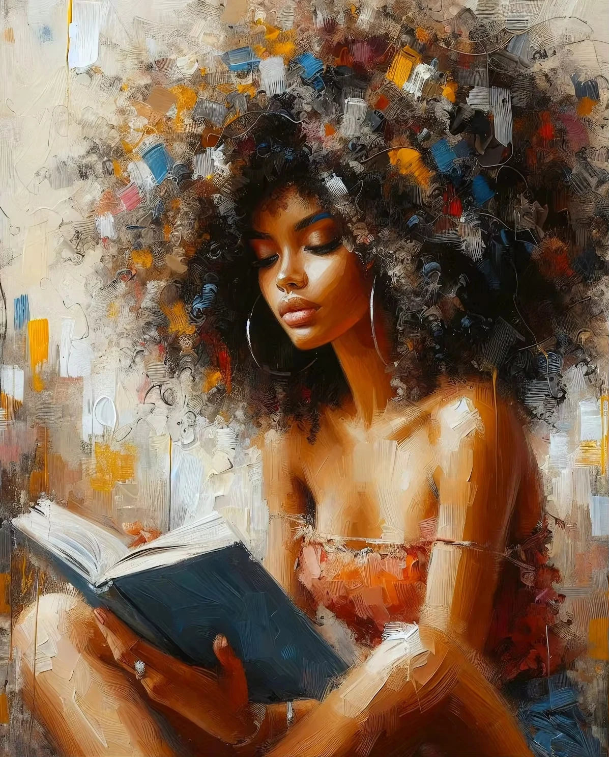 Black Woman Relaxing Canvas Print | Cool Girl Reading Book Afro Wall Art