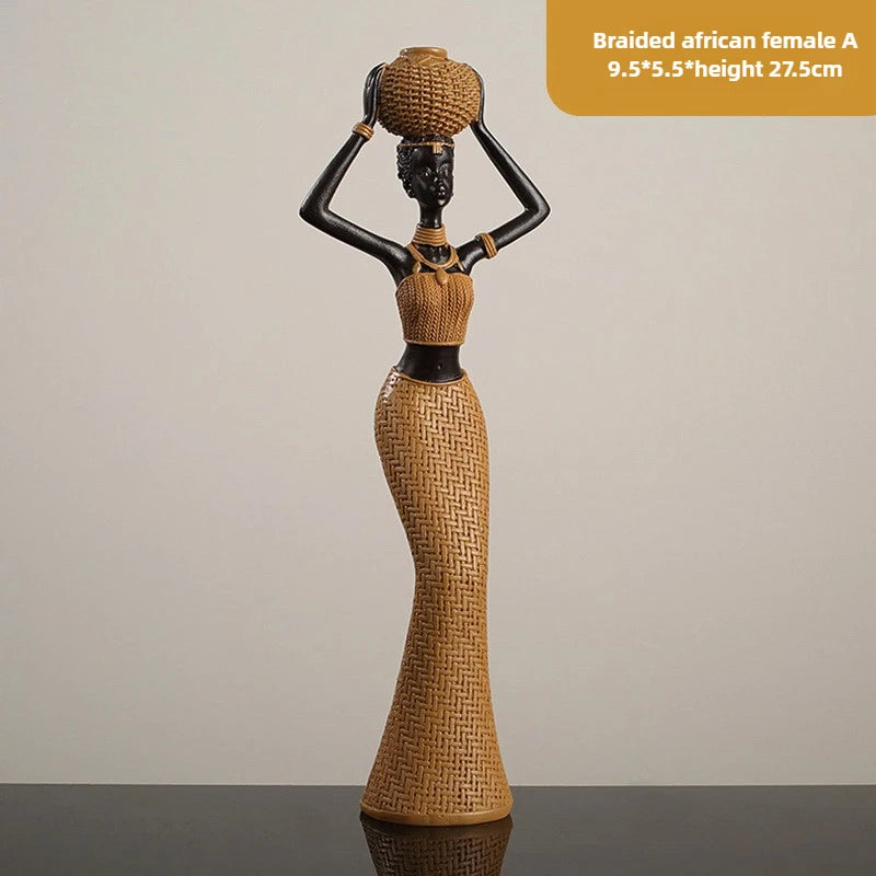 African Girl Ethnic Style Resin Ornament | Creative Character Sculpture for Home & Office Decor
