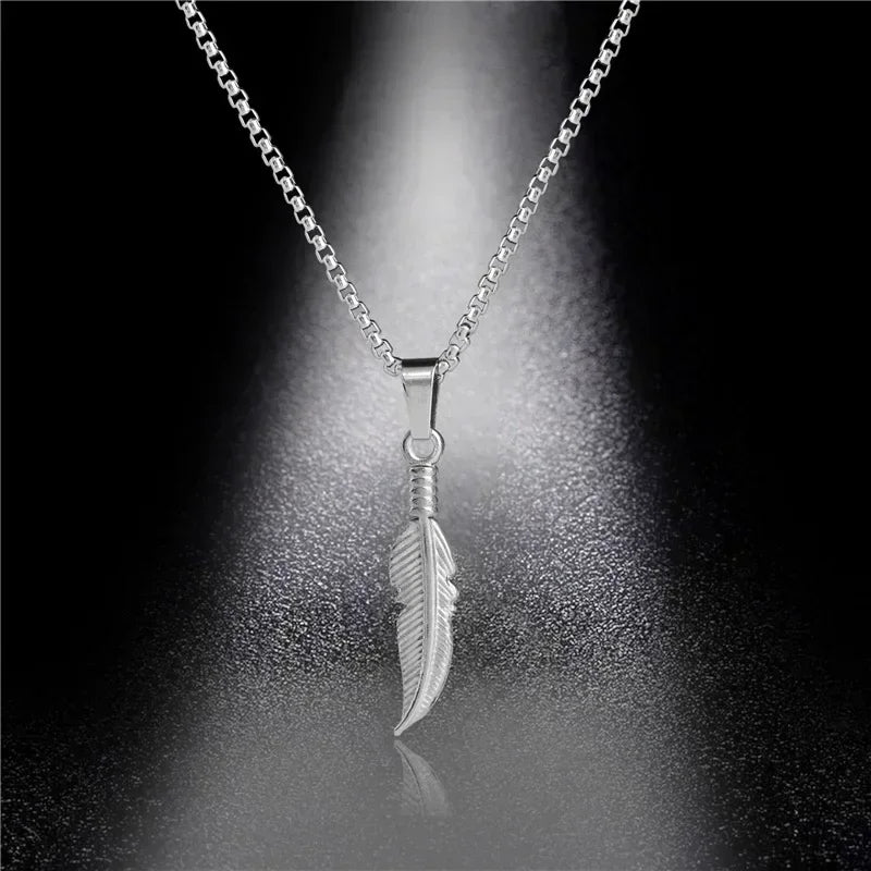 FBA Stainless Steel Feather Hip Hop Pendant Necklace | Men's Chain Jewelry