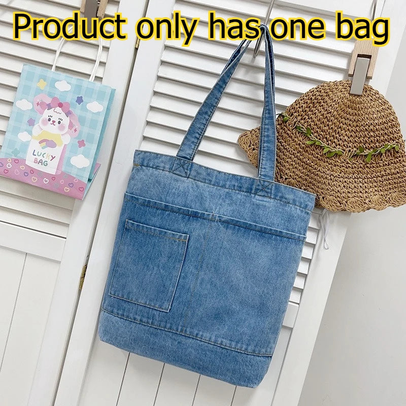 Casual Denim Tote Bag for Women – Large Capacity Shoulder Handbag for Travel & Daily Use