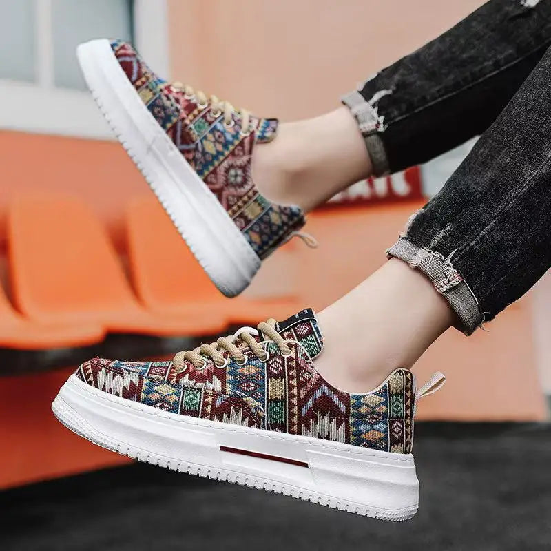 FBA Men's Ethnic Style Platform Board Shoes | Breathable Flat Sneakers