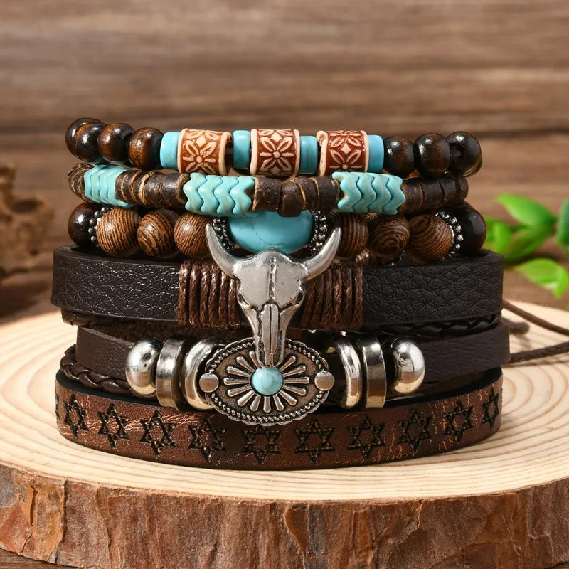 FBA 6-Piece Western Cowboy Beaded Bracelet Set | Boho Jewelry