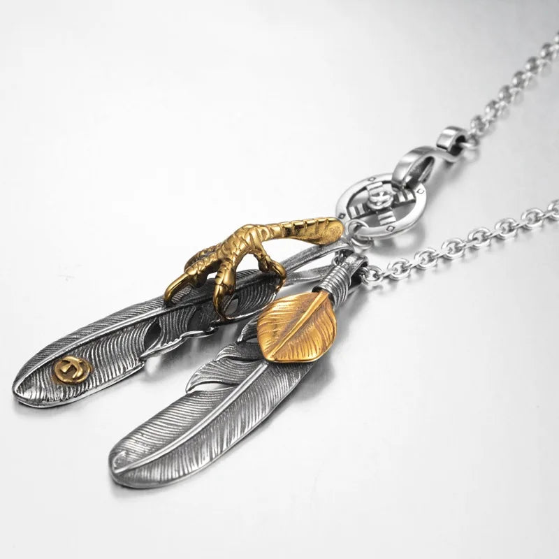 FBA Hip Hop Feather Pendant Necklace Set | Punk Chain Jewelry