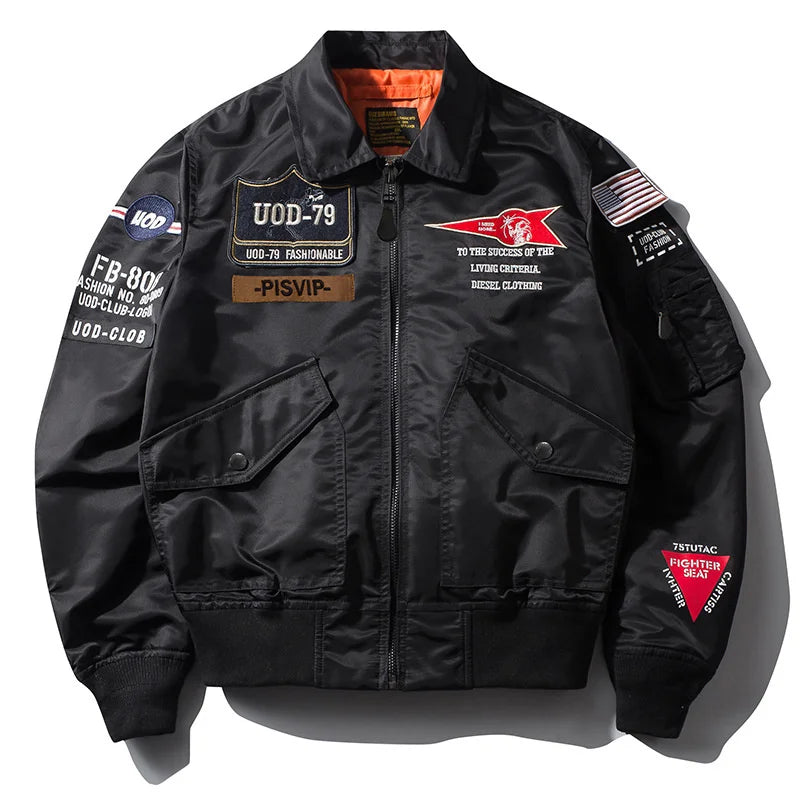 Men's Hip Hop Military Bomber Flight Jacket – Air Force Windbreaker Coat | Red, Army Green, Yellow & Black | M–XXXL | FBA Vibes