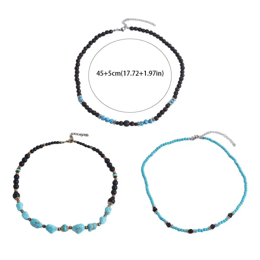 FBA Ethnic Turquoise Black Beaded Necklace for Men | Western Style Jewelry