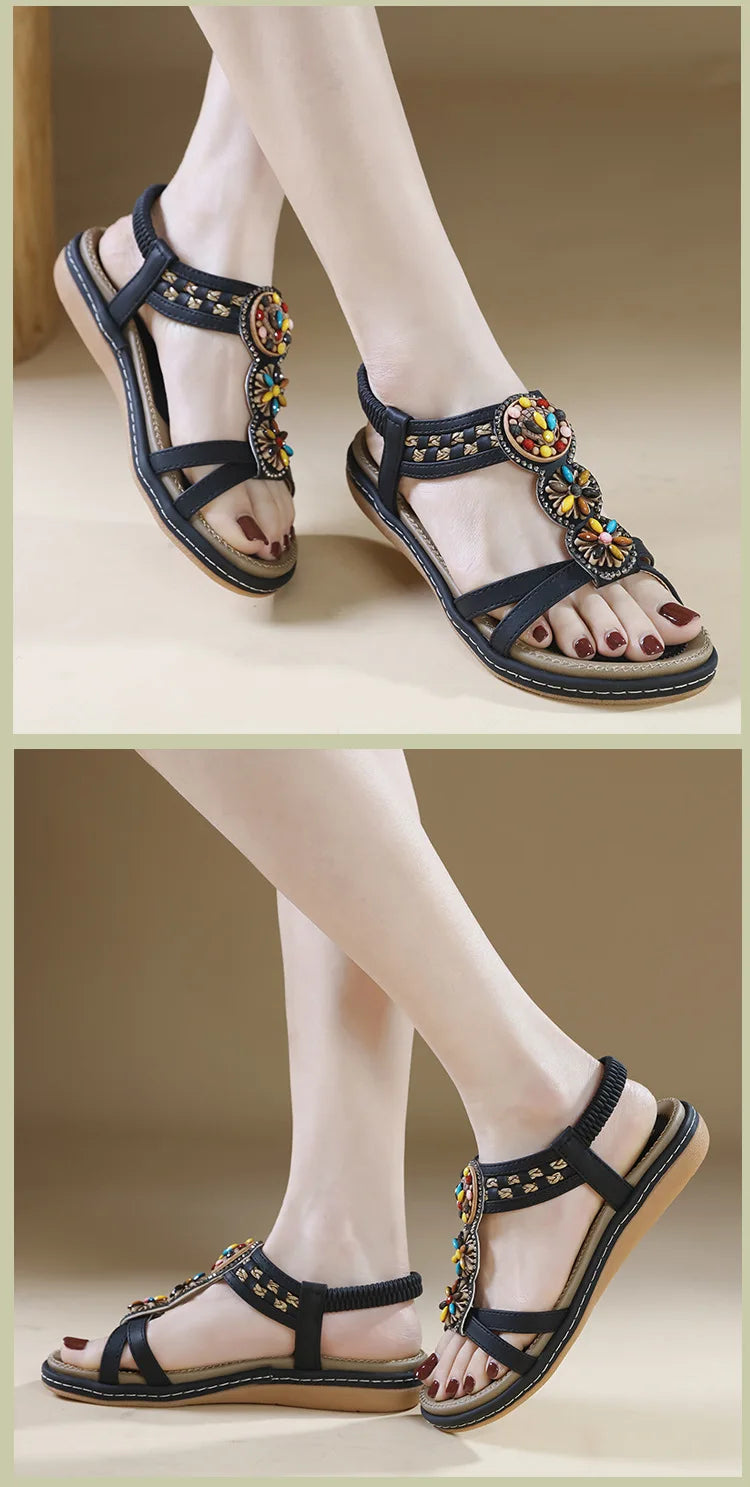 FBA Women's Soft Sole Bohemian Beach Sandals | Flat Bottom Fashion Shoes