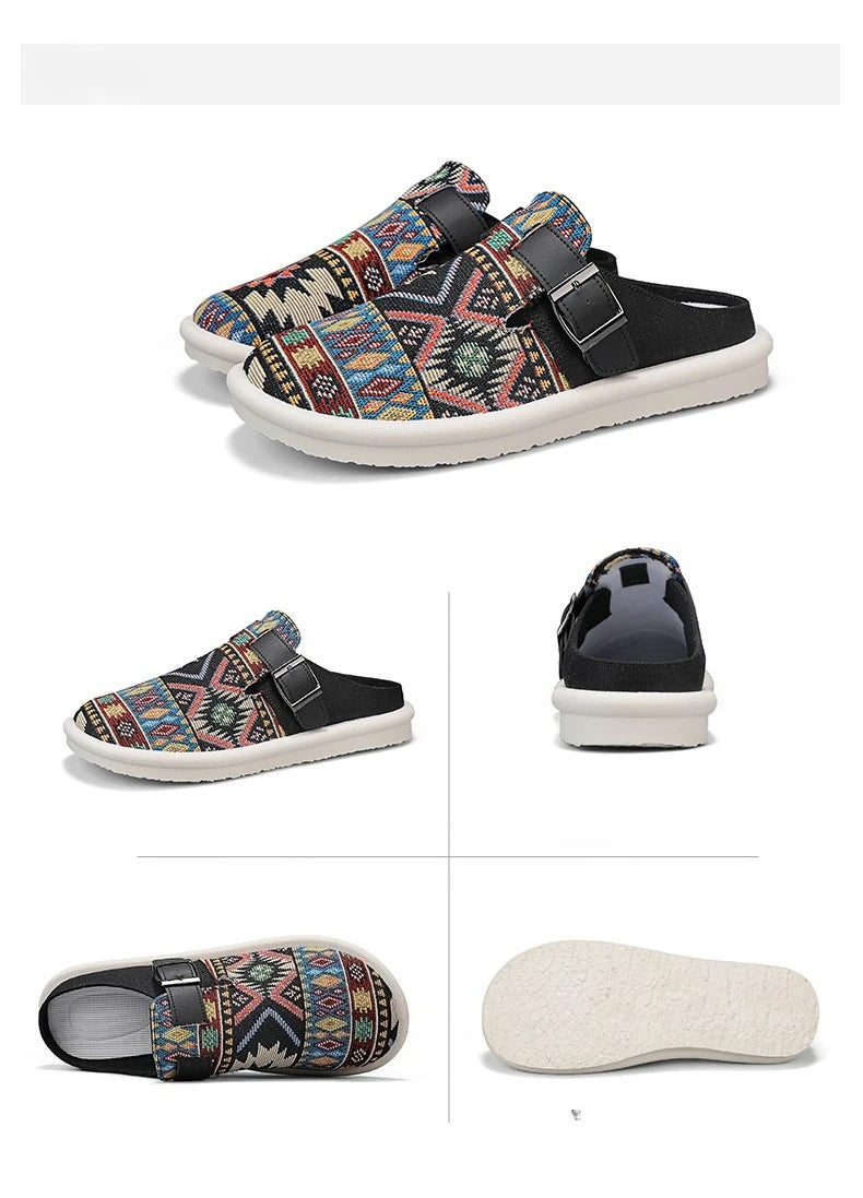 FBA Women's Ethnic Embroidered Linen Slippers | Handmade Comfort Sandals
