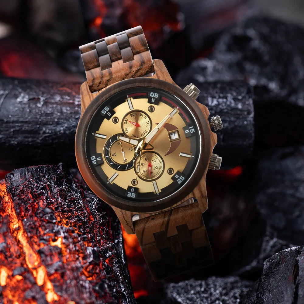 FBA Men's Big Dial Luxury Wood Watch | Exotic Wood Quartz Wristwatch