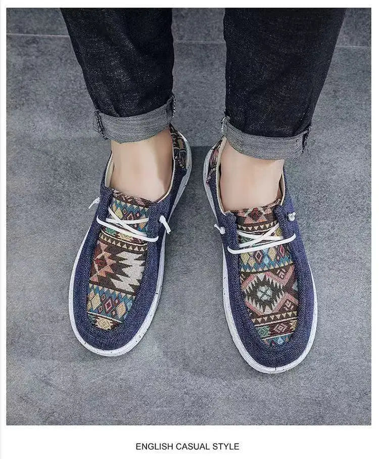 FBA Men's Ethnic Style Platform Board Shoes | Breathable Flat Sneakers