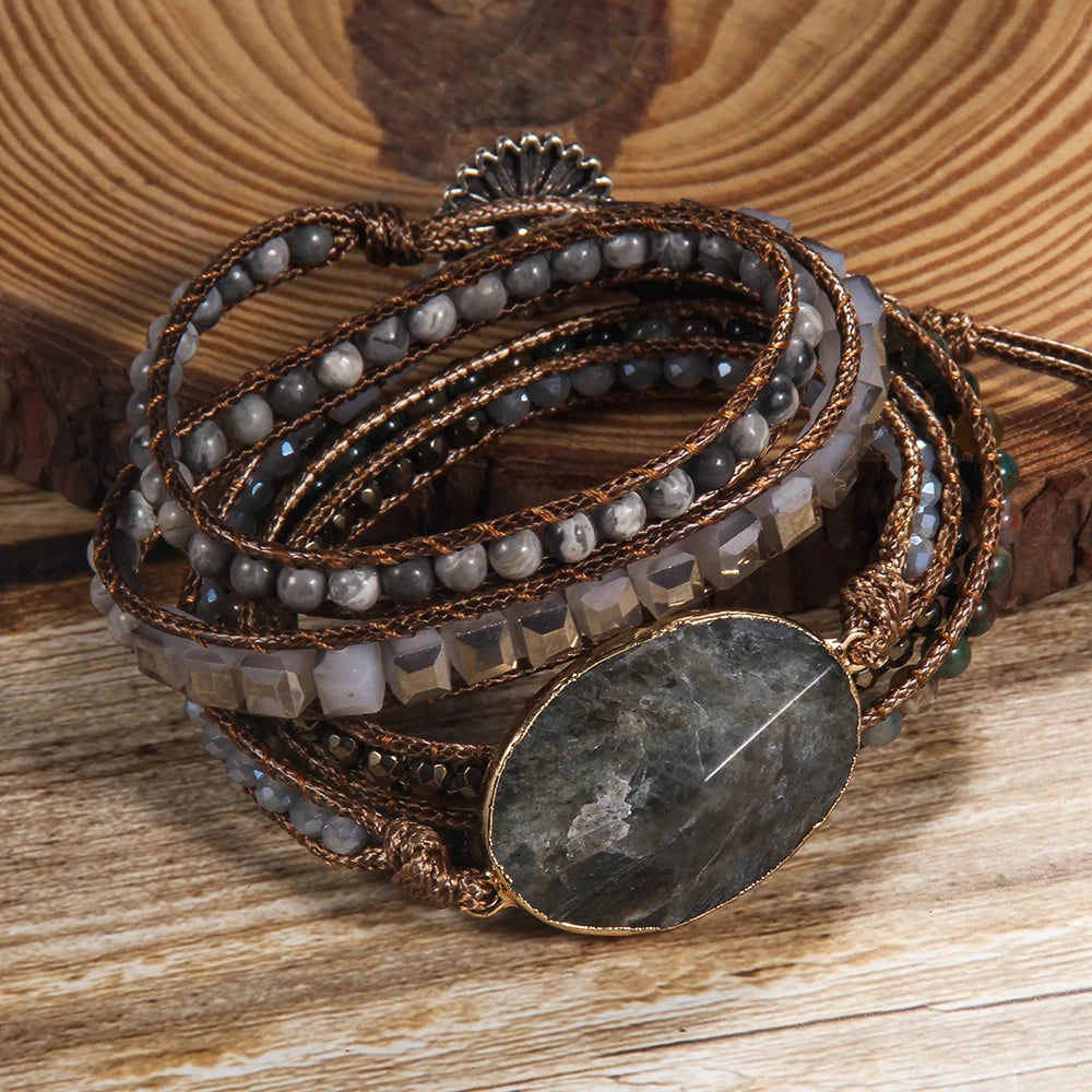 FBA Boho Mixed Natural Stone 5-Strand Wrap Bracelet | Women's Jewelry Gift