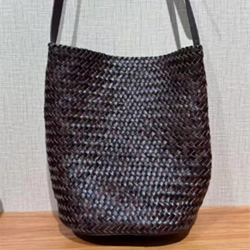 Genuine Leather Hand-Woven Vegetable Basket Tote Bag – Retro Bohemian Shoulder Bag