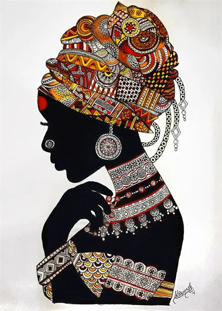 African Woman Abstract Art Canvas Print | Africa Girl Portrait Poster for Living Room Wall Decor