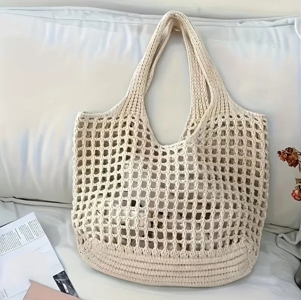 Ladies' Large Capacity Crochet Openwork Weave Tote Bag – Eco-Friendly Shopping & Travel Shoulder Bag