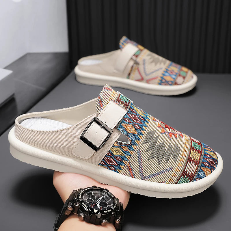 FBA Men's Canvas Half Slipper Party Sandals | Anti-Slip Casual Shoes