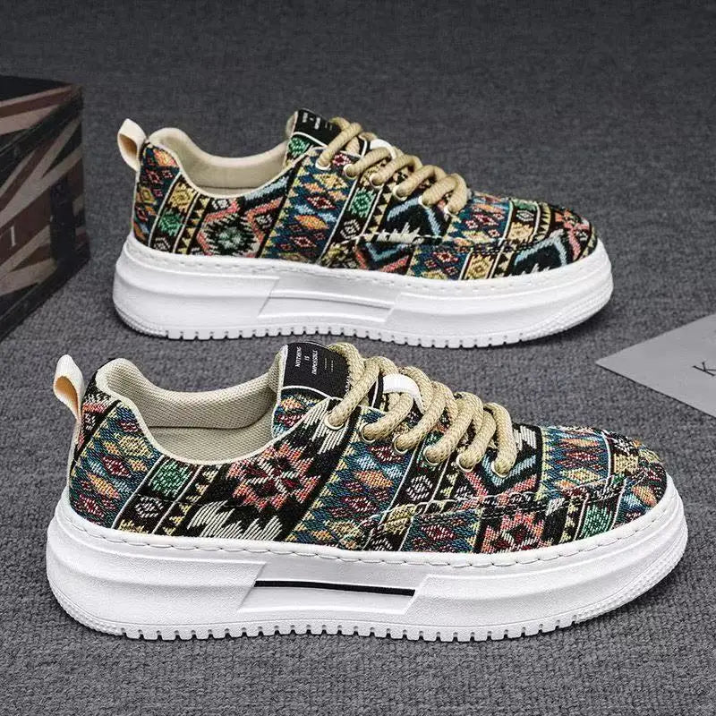 FBA Men's Ethnic Style Platform Board Shoes | Breathable Flat Sneakers